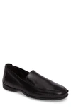 Mephisto Square Toe Leather Loafers In Black Smooth Leather