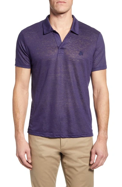 Vilebrequin Regular Fit Short Sleeve Linen Polo Shirt In Blue Night