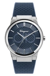 FERRAGAMO SAPPHIRE RUBBER STRAP WATCH, 41MM,SFHP00120