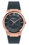 Ferragamo Sapphire Rose Gold Watch In Black/ Rose Gold