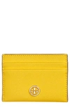 Tory Burch Robinson Leather Card Case In Lemon Drop