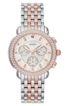 Michele Sidney Chrono Diamond Dial Watch Case, 38mm In Rose Gold/ Mop/ Silver