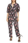 Isabel Marant Gigi Embroidered Floral-print Cotton Jumpsuit In Faded Night