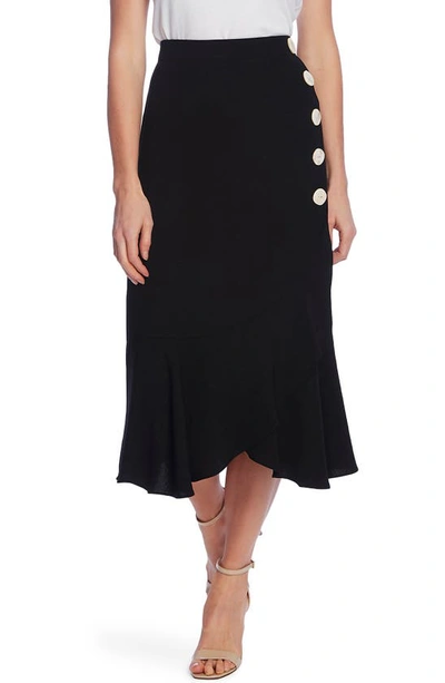 Vince Camuto Ruffled-hem Asymmetrical Button-front Twill Skirt In Rich Black