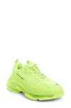 Balenciaga Triple S Clear Sole Logo-embroidered Faux Leather, Foam And Mesh Sneakers In Neon Yellow