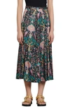 Sandro Pleated Printed Satin-twill Midi Skirt In Black