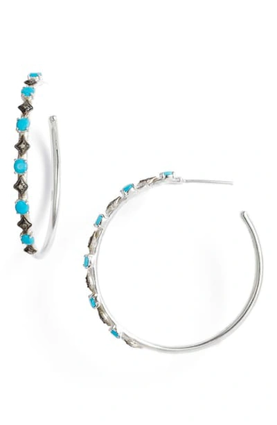 Armenta New World Diamond & Turquoise Doublet Hoop Earrings In Silver