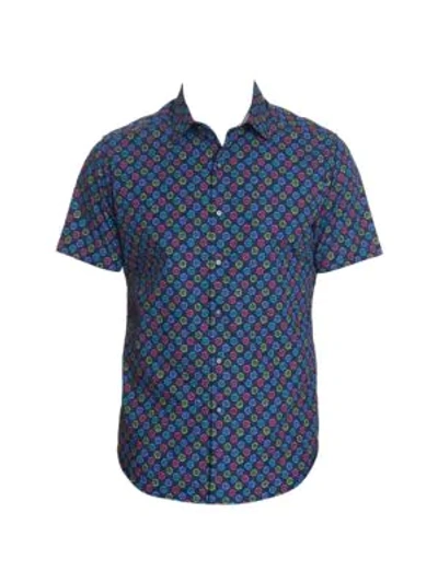Robert Graham Gearbox Cotton Daisy Print Classic Fit Button-up Shirt In Blue