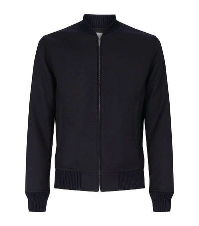 Sandro Stand-collar Woven Bomber Jacket In Marine