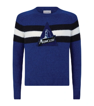 Moncler Logo Stripe Panel Knit Sweater In Blue