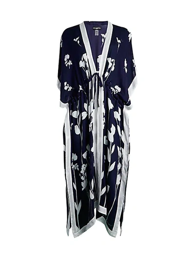 Karl Lagerfeld Floral-print Ruana In Navy