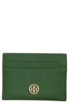 Tory Burch Robinson Leather Card Case In Arugula