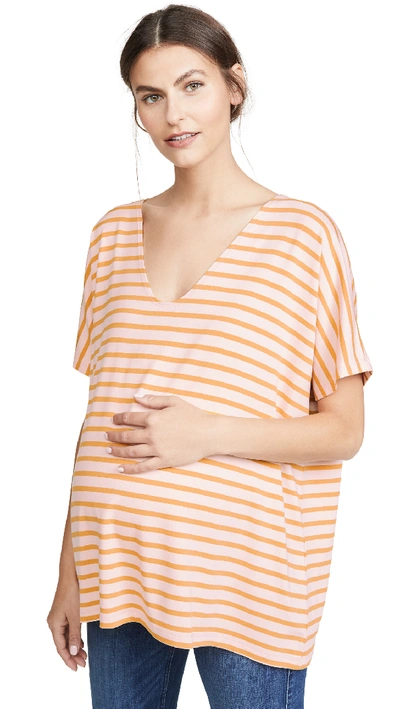 Hatch The Perfect Vee Tee In Blush/marigold Stripe