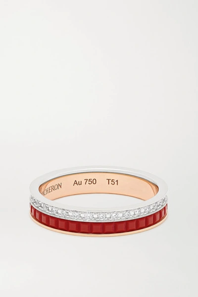 Boucheron Quatre Red Edition 18-karat Rose And White Gold, Ceramic And Diamond Ring