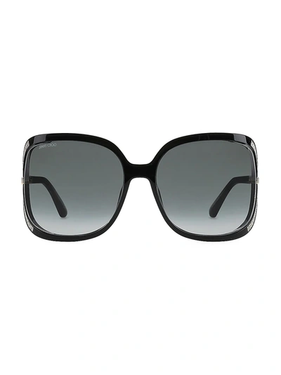 Jimmy Choo Tilda Black Oversized Square Sunglasses With Cut-out Grey Lenses And Crystal Trim In Black/dark Gray Gradient