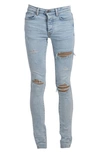 AMIRI SUEDE PATCH RIPPED SKINNY JEANS,Y0M01398SD