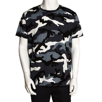 Pre-owned Valentino Blue Cotton Camouflage Print T Shirt L