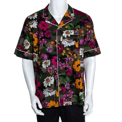 Pre-owned Valentino Multicolor Cotton Dew Camou Print Contrast Piping Detail Shirt Xl