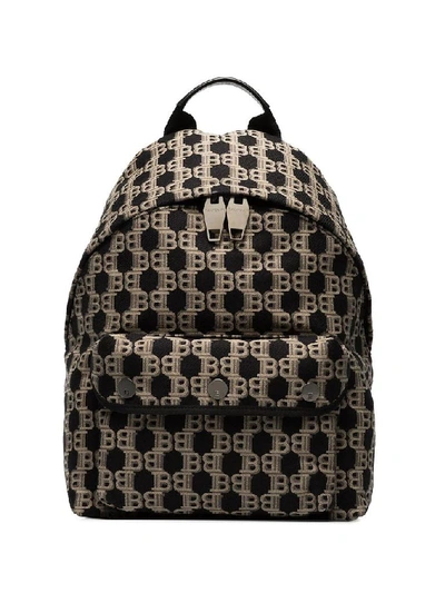 Balmain Black Jacquard Monogram Cotton Backpack