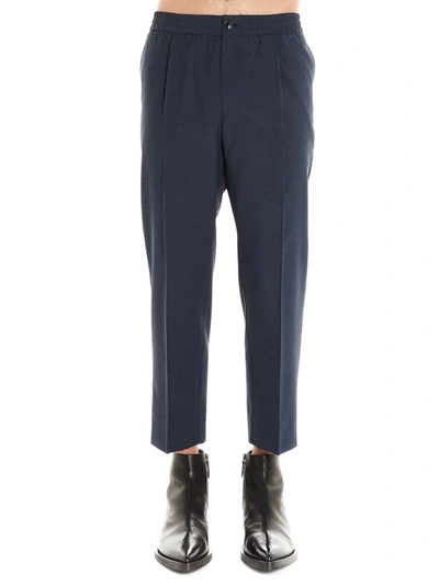 Ami Alexandre Mattiussi Elasticated-waist Wool-crepe Tapered Trousers In Blue