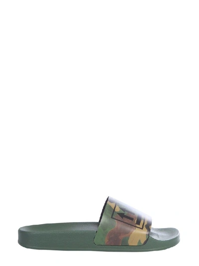 Off-white Double Arrow Camouflage Print Slides In Green