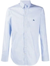 Etro Embroidered-logo Button-down Shirt In Light Blue