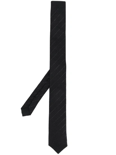 Saint Laurent Narrow Tie In Silk Jacquard With Lurex Stripes In Black