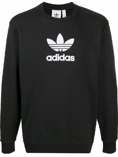 Adidas Originals Trefoil-print Crew Neck Sweatshirt In Black