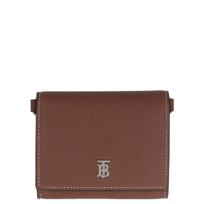 Burberry Otis Metal Logo Leather Wallet Bag In Brown