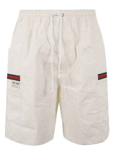 Gucci Techno Cotton Shorts W/ Logo Details In White