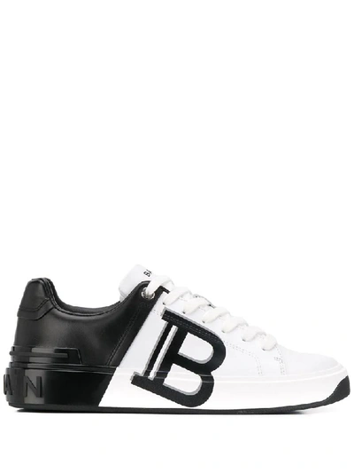 Balmain B-court Bicolor Trainers With Printed Logo In White
