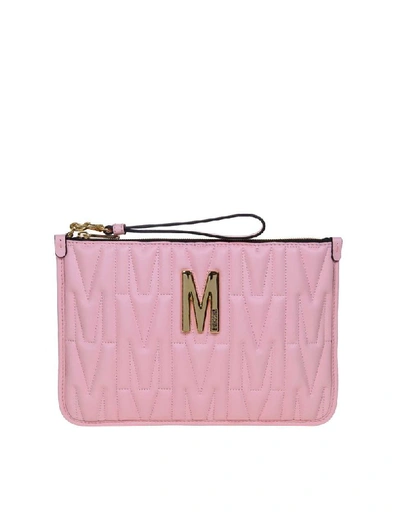 Moschino Flat Quilted Leather Pouch Color Pink