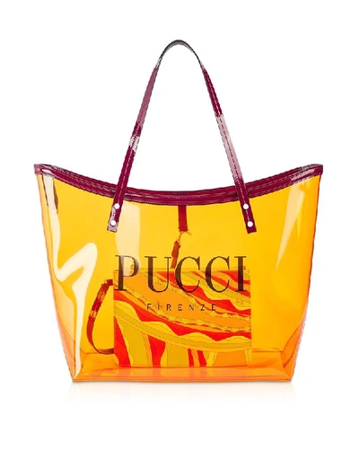 Emilio Pucci Signature Transparent Tote Bag In Orange