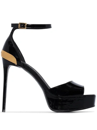 Balmain Pippa Embellished Leather Platform Sandals In Black