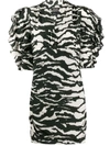 Isabel Marant Farah Mini Dress With Puffer Sleeves In Zebra Print In White
