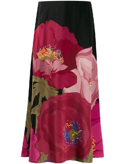 Valentino Printed Crepe De Chine Skirt With Macro Poppy Print In Multicolor