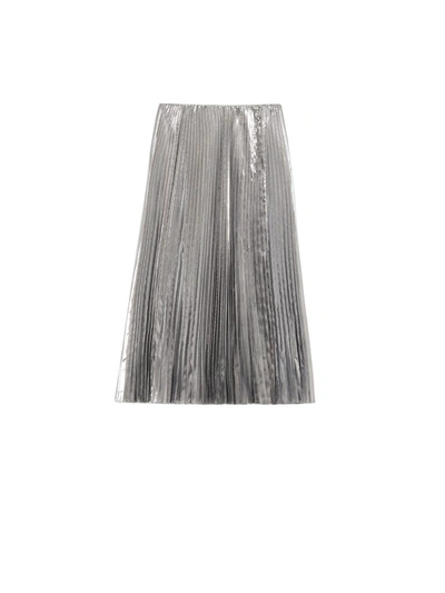 Balenciaga Metallic Pleated Wool Blend Midi Skirt In Silver