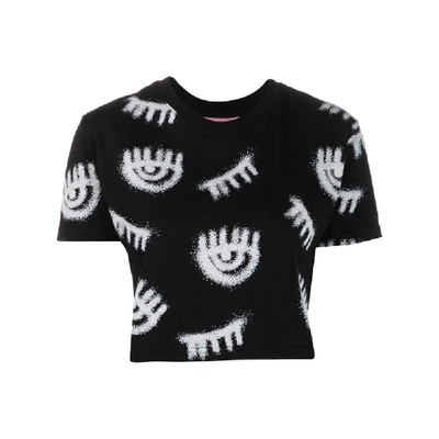 Chiara Ferragni Eyelash Print Cropped T-shirt In Black