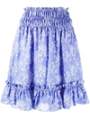 Kenzo Ruffled Printed Twill Mini Skirt In Blue