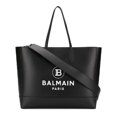 Balmain Shopping In Black Leather With Logo