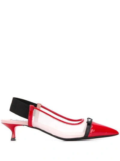 Msgm Slingback In Leather And Net Color Black In Red