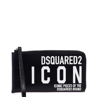 Dsquared2 Icon Printed Leather Pouch In Black