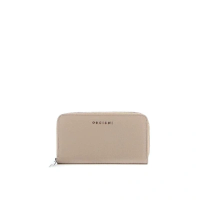 Orciani Conchiglia Leather Soft Zip Around Wallet In Taupe