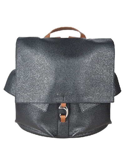 Orciani Leather Flap Backpack In Black