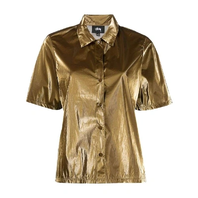 Stussy Metallized Short-sleeved Shirt In Brown