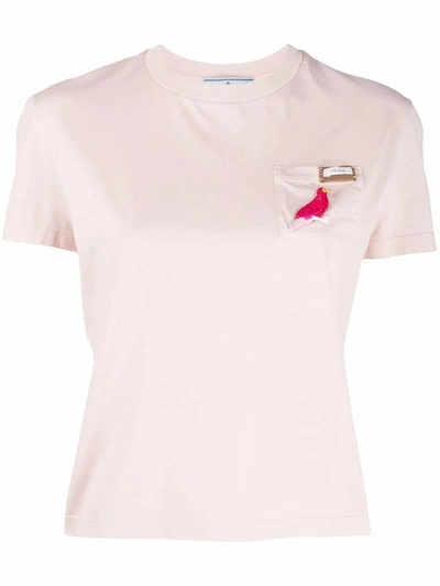 Prada Birth Embroidered T-shirt In Pink