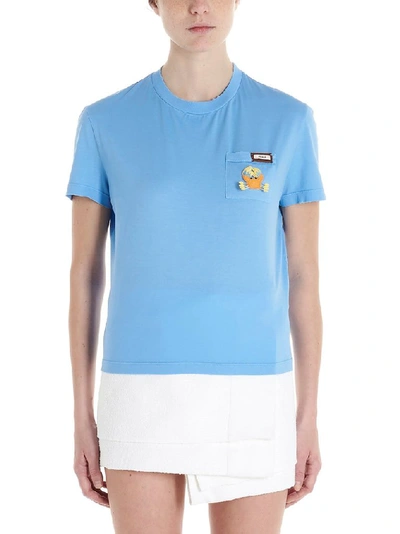 Prada Appliquéd Cotton-jersey T-shirt In Light Blue
