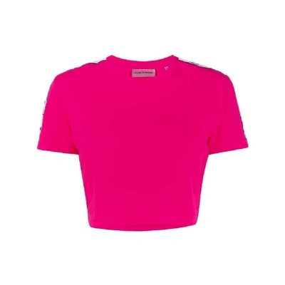 Chiara Ferragni Logomania Stripe Cropped T-shirt In Fuchsia