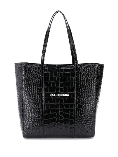 Balenciaga Small Everyday Croc-embossed Leather Tote In Black