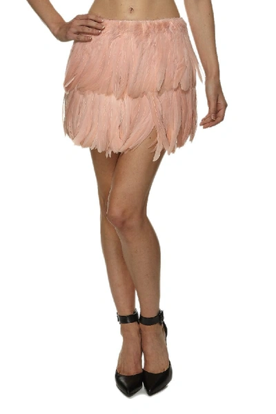 Pre-owned Norma Kamali Blush Turkey Feather Mini Skirt